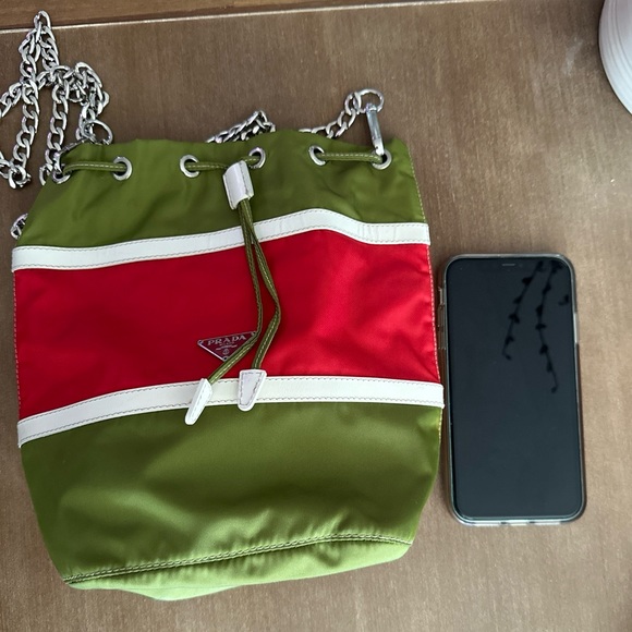 PRADA TESSUTO NYLON MINI DRAWSTRING BAG WITH CROSSBODY CHAIN - Picture 14 of 15